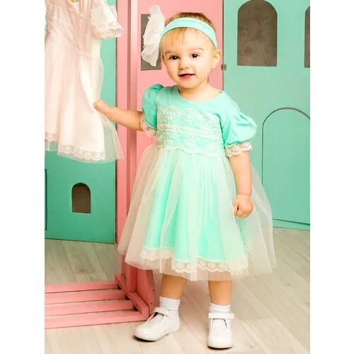 Платье Дашенька, хлопок, нарядное, размер 74, зеленый