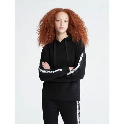 Худи CALVIN KLEIN, силуэт свободный, средней длины, трикотажное, без карманов, капюшон, размер M, черный
