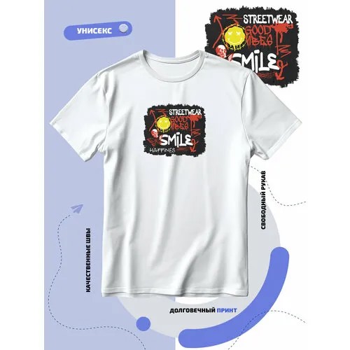 Футболка SMAIL-P смайлик бабочка и череп good vibes smile happiness, размер 4XS, белый