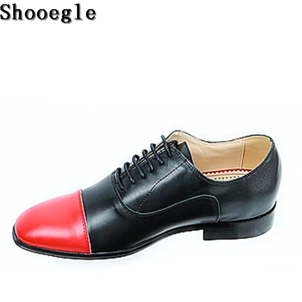 Туфли SHOOEGLE мужские классические, роскошные оксфорды, дышащие, плоская подошва, модные свадебные туфли, черные, красные