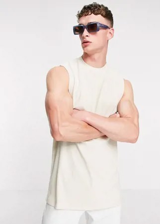 Светло-бежевая длинная oversized-майка в рубчик ASOS DESIGN-Светло-бежевый