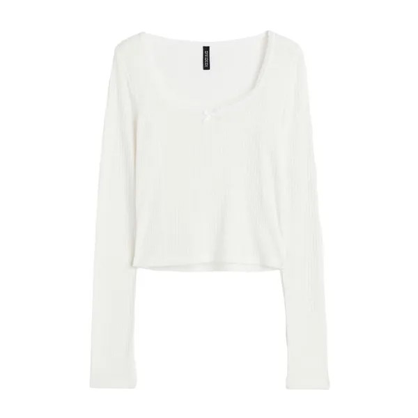 Лонгслив H&M Lace-trimmed Ribbed, кремовый