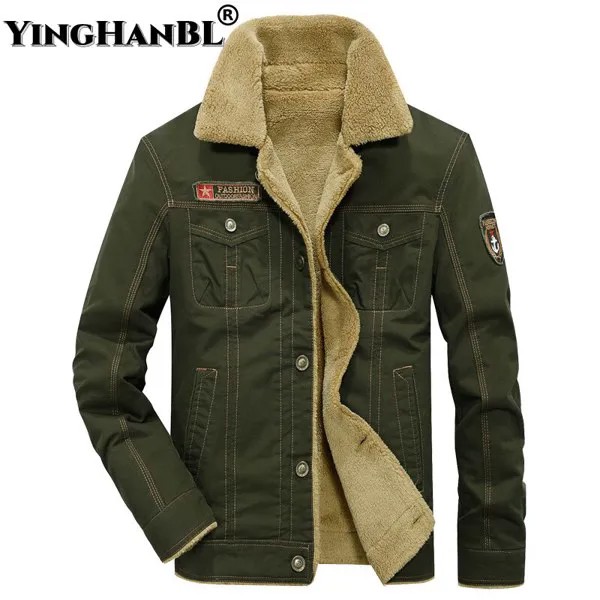 Зимняя военная куртка для мужчин, Толстая теплая парка с меховым воротником, пальто, джинсовая тактическая летная хлопковая одежда, мужские...