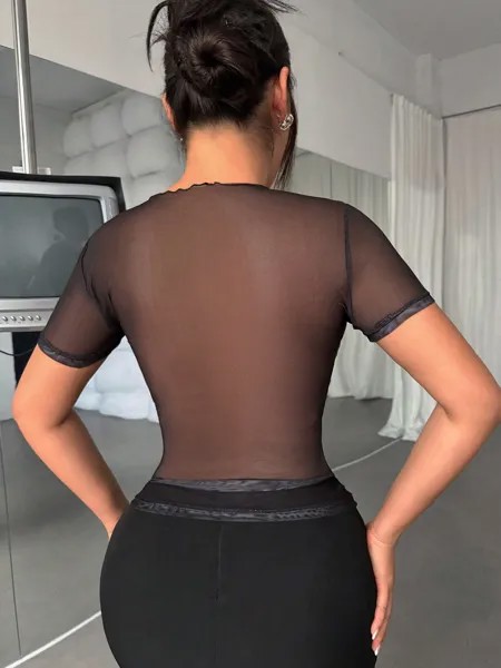 SHEIN SXY Женский прозрачный сетчатый топ с короткими рукавами, многоцветный