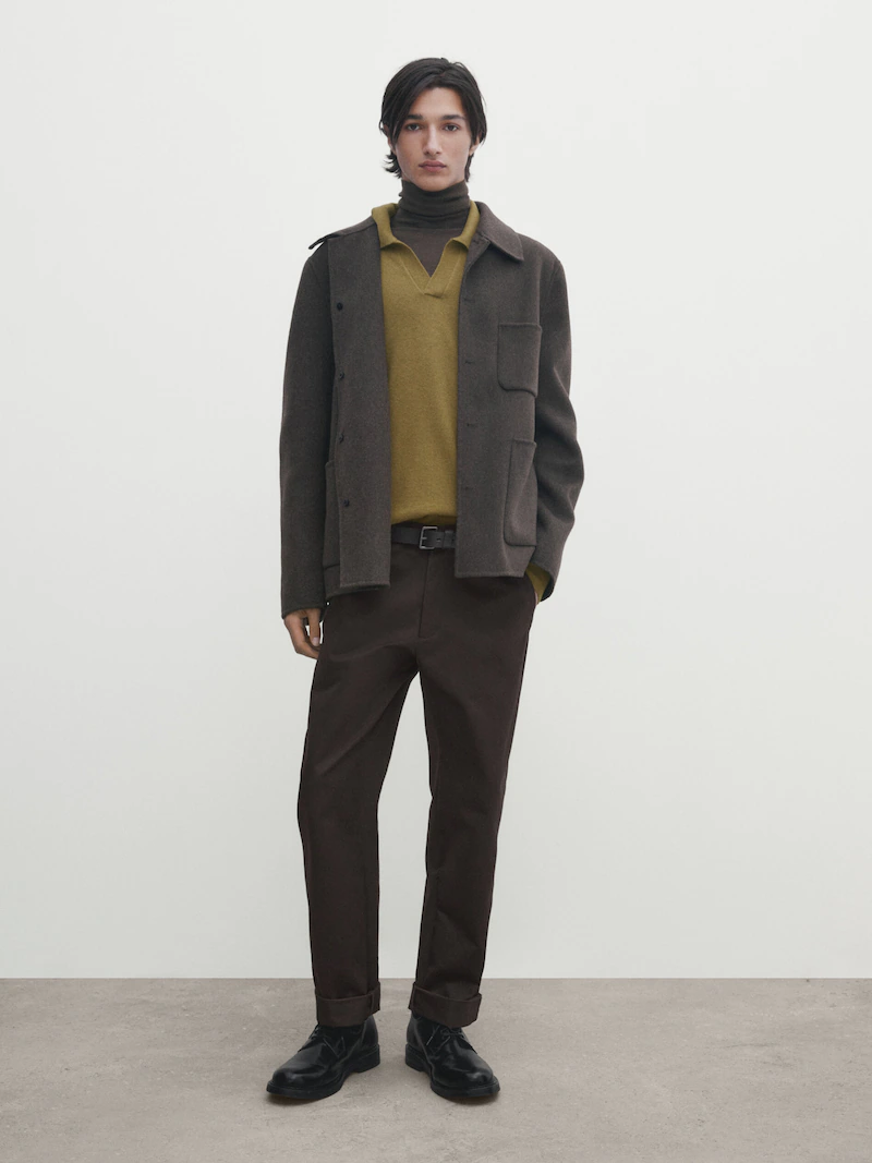 Свитер-Поло из смесовой шерсти Massimo Dutti, коричневый