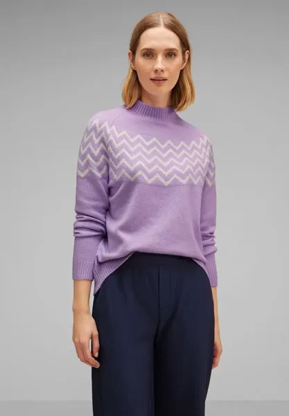 Свитер с высоким воротником STREET ONE и зигзагообразным узором, цвет Soft Pure Lilac Melange