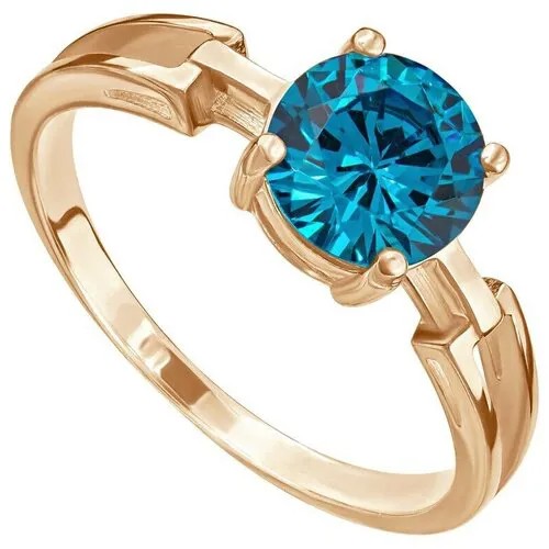 Серебряное кольцо с голубым камнем (нанокристалл) - коллекция Классик / Розовое Золото (размер 16,5)