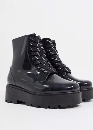 Черные резиновые сапоги на шнуровке ASOS DESIGN-Черный