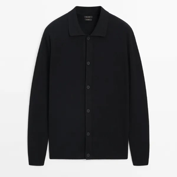 Кардиган Massimo Dutti Milano Knit Buttoned, черный