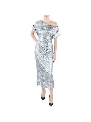 CHRISTOPHER KANE Женское платье миди серебристого цвета с подвернутыми манжетами и подкладкой 8