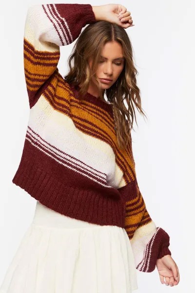 Полосатый свитер с объемными рукавами Forever 21, бордовый