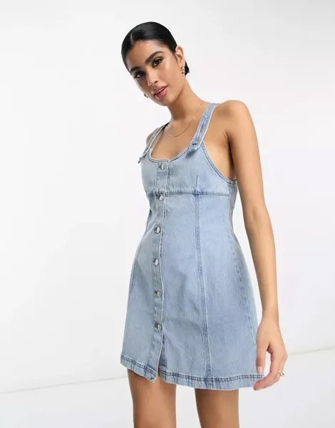 Голубое джинсовое платье-сарафан на пуговицах ASOS