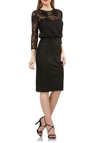 JS COLLECTIONS Черное платье-блузон с сутажной вышивкой и прозрачными рукавами 2 США XS