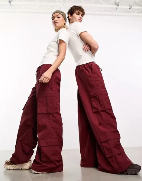 Темно-красные широкие брюки из рипстопа COLLUSION