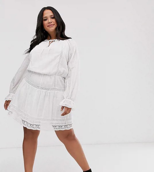 Короткое приталенное платье с кружевными вставками ASOS DESIGN Curve-Белый
