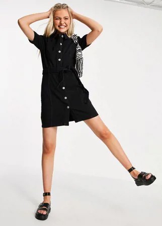 Черное джинсовое платье-рубашка Miss Selfridge-Черный цвет