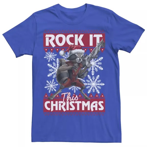 Мужская футболка с рисунком Guardians Of The Galaxy Rocket Rock It This Christmas Marvel