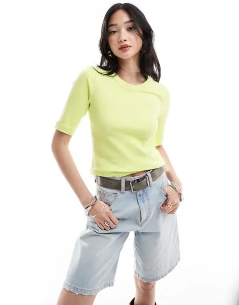Трикотажная футболка в рубчик InWear Dagna цвета лайм In Wear