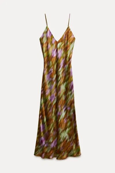 Платье - миди Zara ZW Collection Printed Slip, мультиколор