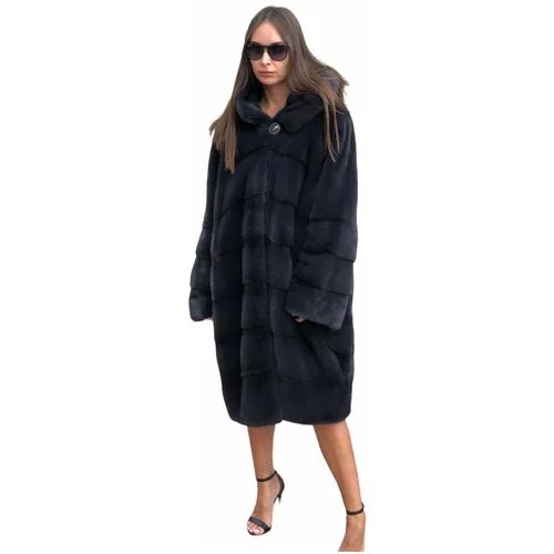 Пальто , норка, капюшон, размер 54, серый
