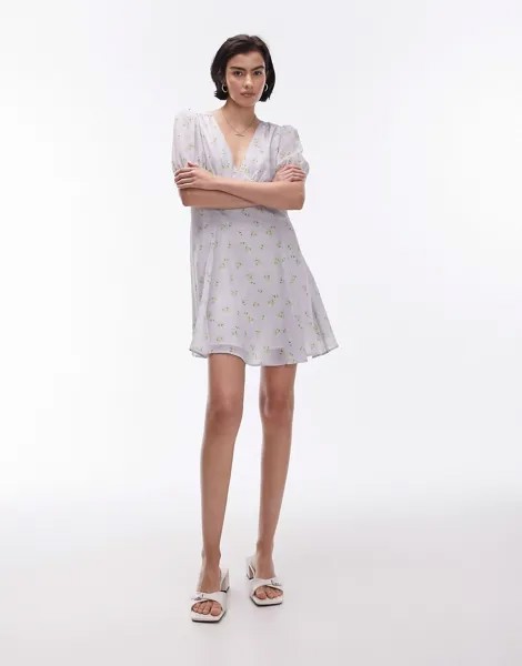 Платье Topshop Scoop Neck Vintage Floral Mini Tea In Washed Floral, мультиколор