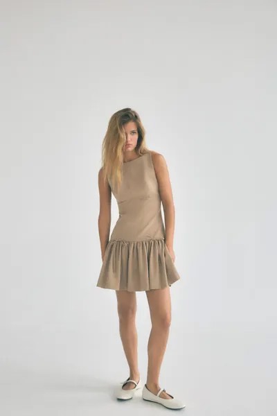 Короткое платье с бантами ZARA, средний верблюд