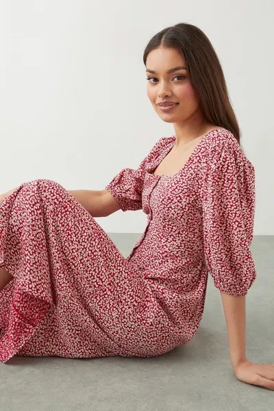 Миниатюрное красное платье миди на пуговицах с цветочным принтом Dorothy Perkins, красный