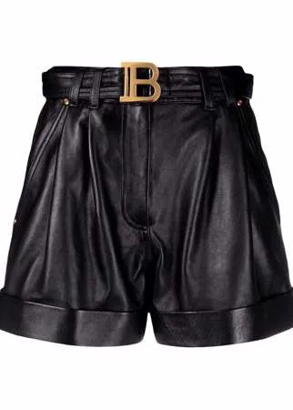 Balmain кожаные шорты с логотипом и поясом