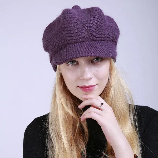 Новый осень и зима Solid Color Plus Velvet Fashion Теплые дамы Шапочка Вязаная мягкая кроличья шерсть берет
