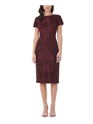 JS COLLECTION Женское темно-бордовое платье-футляр длиной до колена с разрезом сзади и короткими рукавами 6