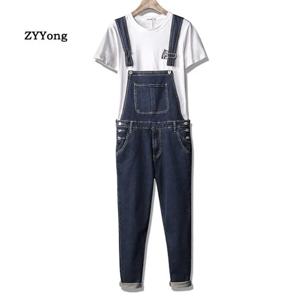 Man Jeans Bib Комбинезоны Streetwear Hip Hop HOMBRE джинсовые Комбинезоны Досуг брюки темно-синий Большой размер Грузовые штаны