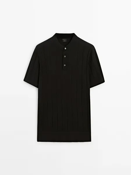 Рубашка поло в рубчик с короткими рукавами Massimo Dutti, черный