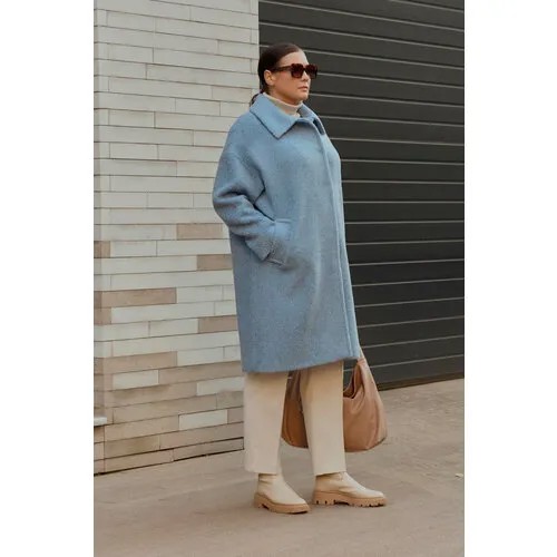 Пальто  Modress зимнее, силуэт прямой, удлиненное, размер 52, голубой