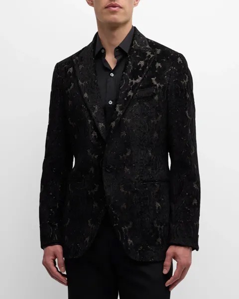 Мужской бархатный вечерний пиджак с флокированием Etro, цвет Black