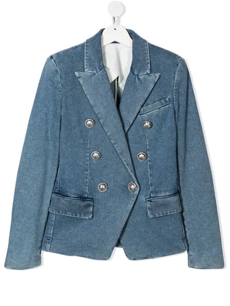 Balmain Kids двубортный пиджак из денима