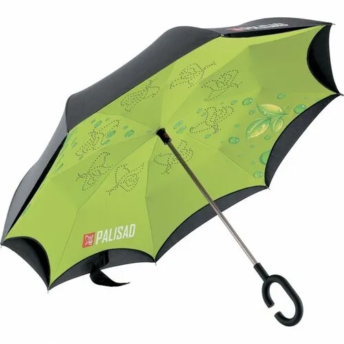 Зонт-трость PALISAD, механика, купол 108 см, 8 спиц, обратное сложение, зеленый, черный