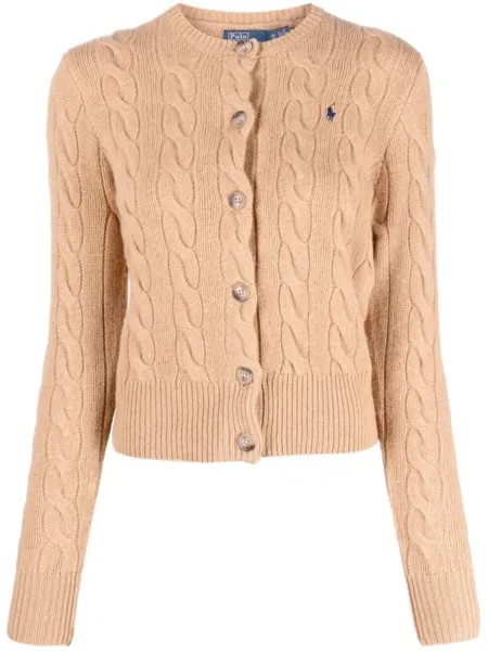 Polo Ralph Lauren кардиган фактурной вязки с логотипом Polo Pony, нейтральный цвет