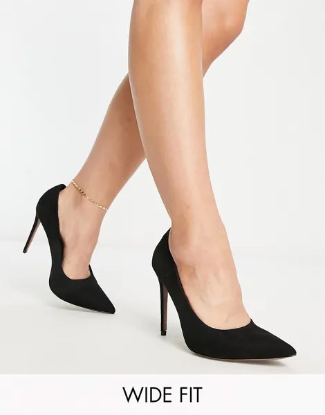 Черные остроносые туфли на высоком каблуке ASOS DESIGN Wide Fit Penza