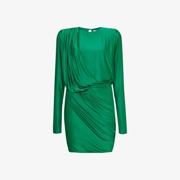 Мини-платье из эластичной ткани с объемными плечами Alexandre Vauthier, зеленый