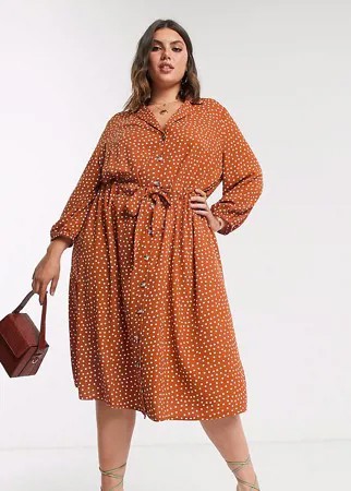 Платье миди на пуговицах с присборенной талией ASOS DESIGN Curve-Мульти