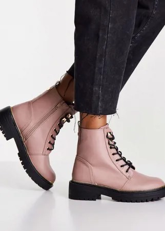 Пыльно-розовые ботинки на плоской массивной подошве со шнуровкой New Look-Розовый цвет
