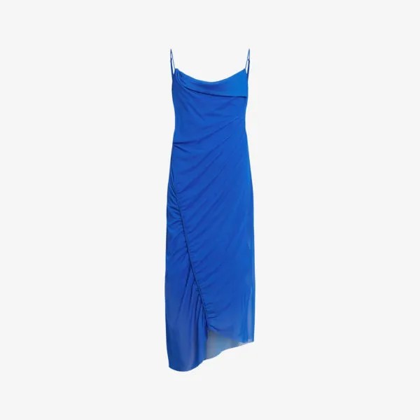 Драпированное платье миди ulla из переработанного полиэстера с воротником-хомутом Allsaints, синий