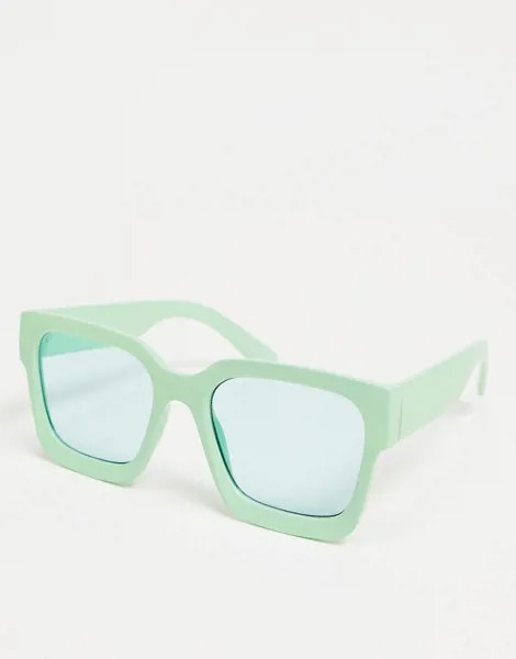 Мятно-зеленые квадратные солнцезащитные очки в массивной оправе со скошенными углами ASOS DESIGN-Зеленый цвет