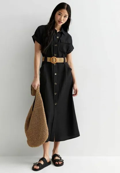 Платье-рубашка Short Sleeve Belted Utility Midi New Look, черное