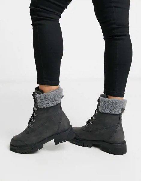 Походные ботинки на массивной подошве в стиле милитари Vero Moda-Черный