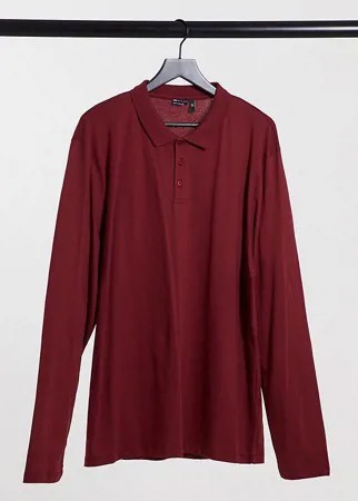 Бордовое поло с длинными рукавами из органического хлопка ASOS DESIGN Plus-Красный