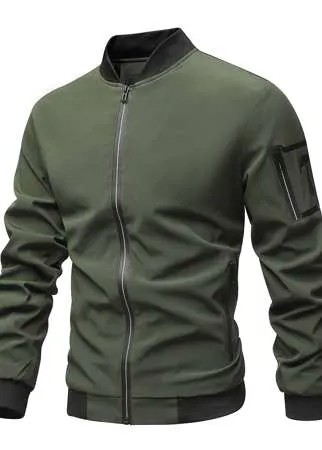 Армейский зеленый на молнии Одноцветный Институтский Мужское пальто