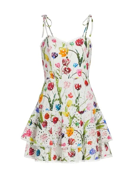 Хлопковое мини-платье Rosette с люверсами и цветочным принтом Alice + Olivia