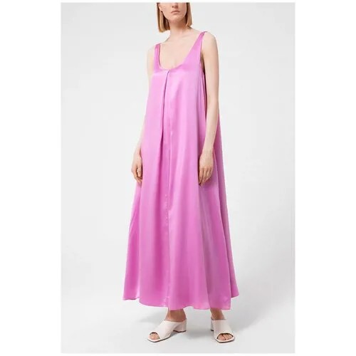 Платье KOKO, натуральный шелк, повседневное, трапециевидный силуэт, макси, подкладка, карманы, размер S, розовый