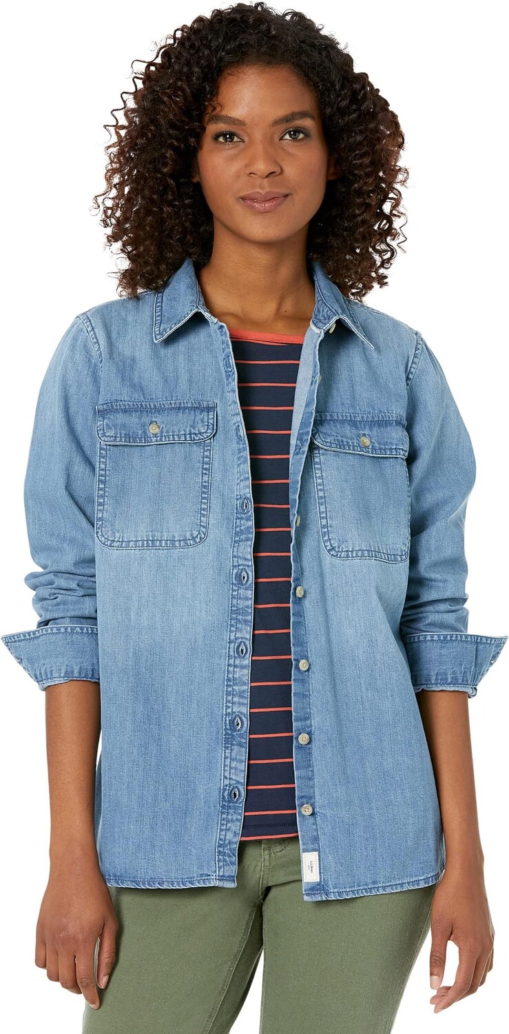 Джинсовая рубашка Heritage с длинным рукавом L.L.Bean, цвет Light Indigo